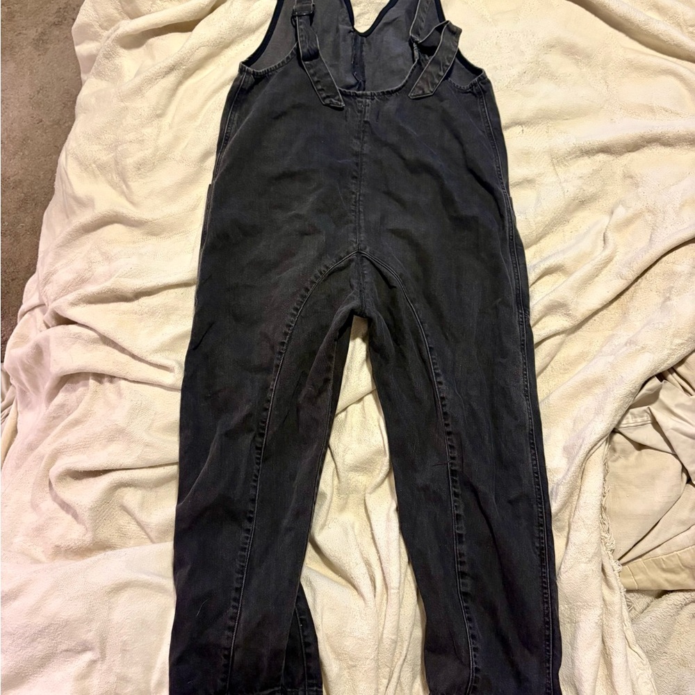 Free People Black Denim Overalls with Front Pockets - Picture 3 of 4